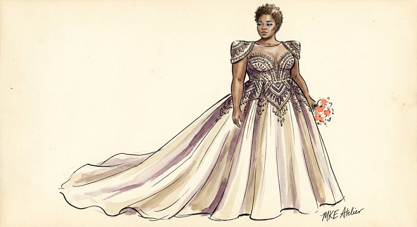 Editorial wedding gown sketch — Karen James